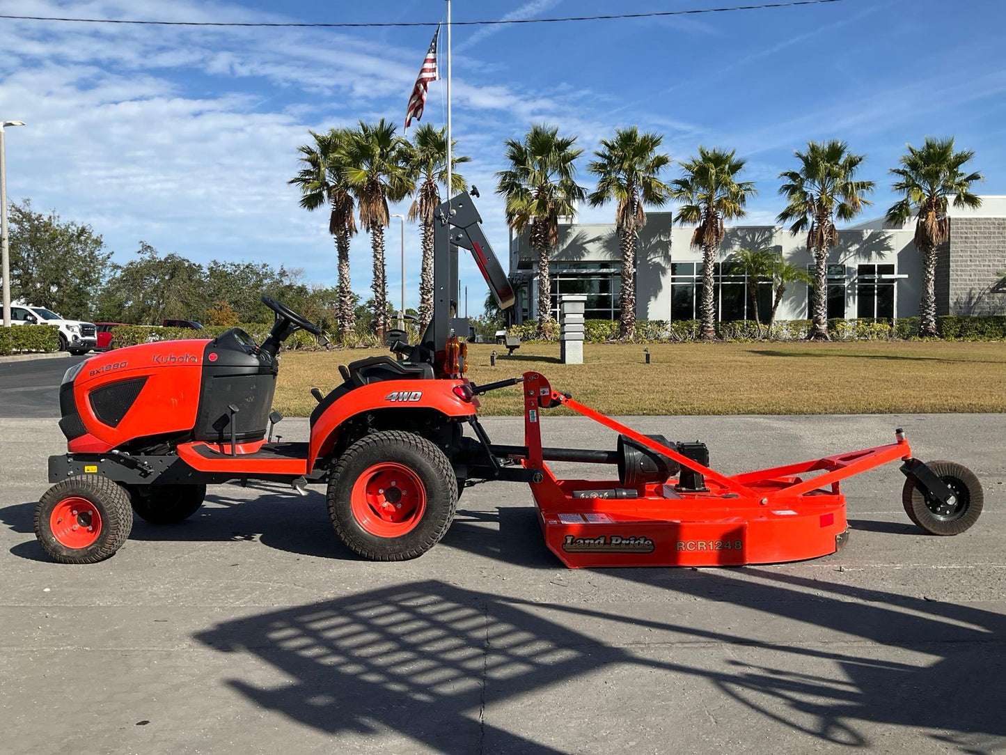 KUBOTA TRACTOR MODEL BX1880 WITH LAND PRIDE RCR1248 ROTARY CUTTER, DIESEL, DEMO 7.4 HRS SHOWING, RUN 22688